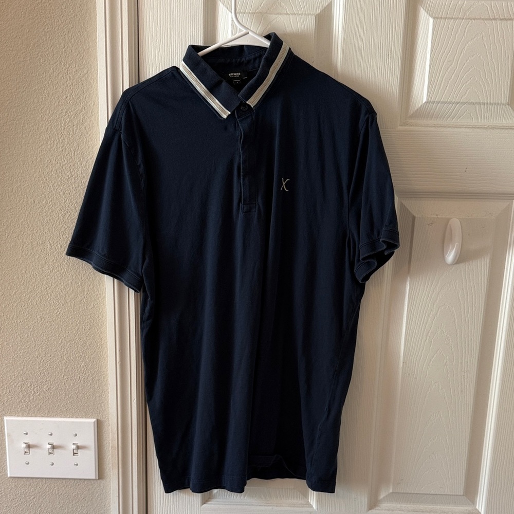 Express Dark Blue Polo with White Accents